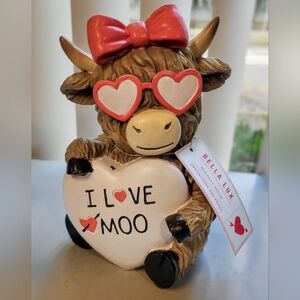 Viral Bella Lux Valentines Day Highland Cow Red Bow Heart Glasses I Love Moo NWT
